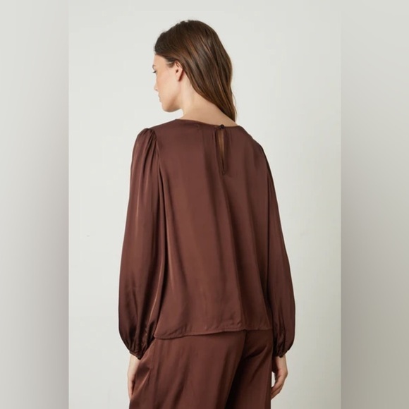 Velvet By Graham &  Spencer Leila Satin Puff Sleeve Top in Burlwood - Picture 2 of 8